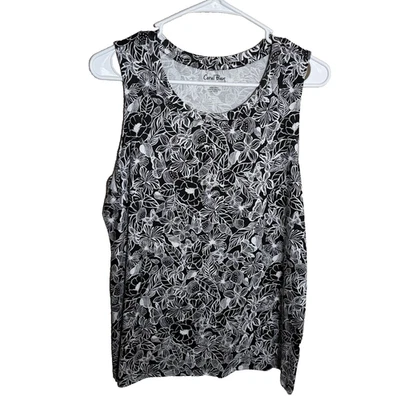 Coral Bay Tank Top Women's Medium Black Floral Sleeveless Casual Basic Shirt - Image 1 of 4