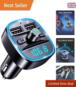 Bluetooth FM Transmitter for Car - Dual USB, Hands-Free Calling, Blue Light - Picture 1 of 13