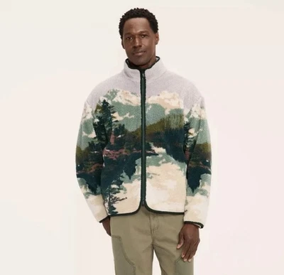 Jaqueta de lã Woolrich x Target com zíper verde/castanho estampa paisagem adulto GG nova com etiquetas - Imagem 1 de 4