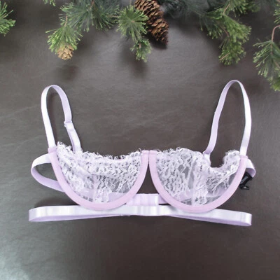 Victoria's Secret Bra M Purple Lace Sheer Underwire Adjustable Straps Clasp Back - Image 1 of 4