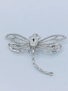 Dragonfly Brooch/Pin Clear Austrian Crystals Silver Plated Brooch - Picture 1 of 2