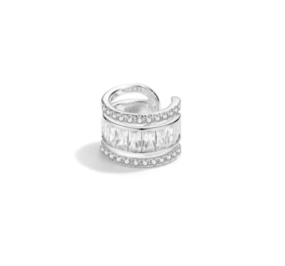 Pendiente de cartílago de oro blanco de 1 pieza para mujer banda ancha circonita cúbica sin perforar PE37 Foto 1 de 4