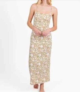 Rusty Surf White Botanical Print Linen Blend Maxi Dress Side Slit Size S - Picture 1 of 7