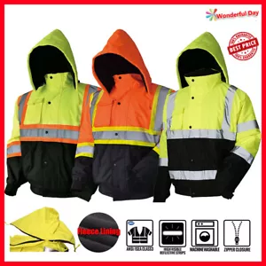 Hi-Vis Insulated Safety Bomber Reflective Class 3 Winter Jacket Warm Lined Coat - Picture 1 of 24