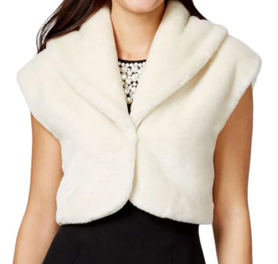 Alfani Womens 10877 Ivory Cropped Faux Fur Bolero Jacket L