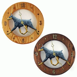 Doberman Pinscher Wood Clock Blue/Tan - Picture 1 of 1
