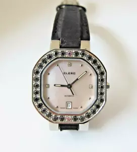 CLERC AUTOMATIK DATE MOP ZIFFERBLATT, SCHWARZE DIAMANTEN LÜNETTE DAMEN UHR 30mm - Bild 1 von 7