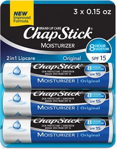 Chapstick Moisturizer Original Lip Balm Tubes, SPF 15 and Skin Protectant - 0.15 - Picture 1 of 12