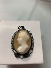 Antique Cameo French  800  STERLING SILVER LEFT FACING CAMEO PIN