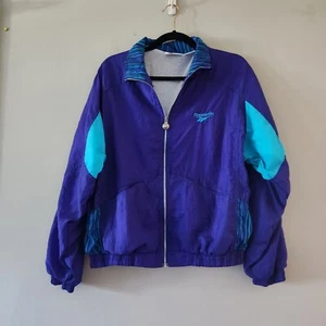Cortavientos Reebok Vintage Mujer Cremallera Grande Años 90 Colorblock Taiwán Púrpura Nylon - Imagen 1 de 8