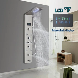 LED Rain&Waterfall Shower Panel Stainless Steel Tower Massage Jets W/Hand Spray - Picture 1 of 12