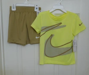 NWT 2pc Nike Yellow Brown Swoosh Shirt & Brown Shorts Set sz 6 - Picture 1 of 1