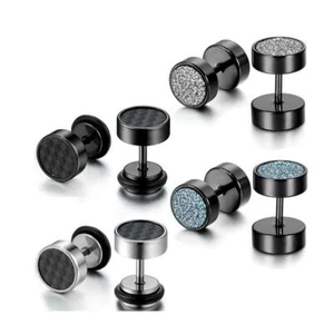 4 Pairs Stainless Steel Carbon Fiber Barbell Dumbbell Ear Stud Earring Women Men - Picture 1 of 4
