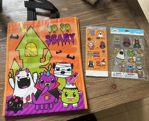 NEW SO SO HAPPY SCARY Halloween Plastic Reusable Tote Bag & stickers by hallmark - Picture 1 of 4