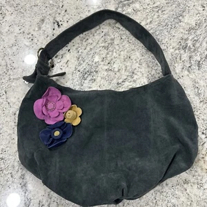 Steven Madden Suede Leather Hobo Statchel w/flower Decals - Picture 1 of 9