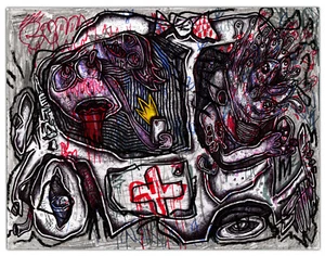 Original JUSTIN AERNI art DRAWING circa 2020 pop surreal virus : SICKNESS RIDE - Picture 1 of 1
