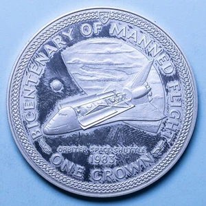 ISOLA DI MAN ELISABETTA II CROWN 1983 SPACE SHUTTLE PROOF ARGENTO SILVER COIN - Foto 1 di 2