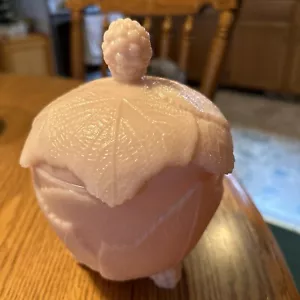 Vintage 6.5” Fostoria Pink Milk Glass Grape Leaf Footed Candy Lidded Jar Dish - Picture 1 of 6