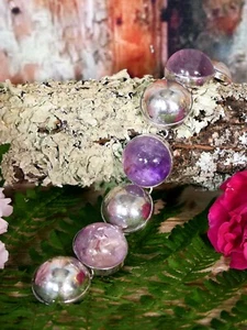 Fred Davis Bracelet Signed Amethyst Cabochons Sterling 1940's Taxco 925 Mexican - Picture 1 of 18
