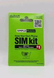 SIMPLE Mobile Keep Your Own Phone Prepaid SIM Kit Dual Sim - Picture 1 of 2