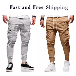 PANTALONES DE CHÁNDAL PARA HOMBRE INFORMALES AJUSTADOS PANTALONES BOLSILLOS AJUSTE CÓNICO G · - Imagen 1 de 48