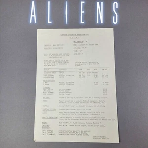 Aliens (1986) Production Used Call Sheet 74 Sigourney Weaver James Cameron Prop - Picture 1 of 10