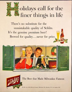 1955 Schlitz Beer Print Ad Couple Offering Christmas Holiday Toast Milwaukee - Picture 1 of 6