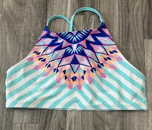 Justice Girls Bikini Top Size 18 Teal White Swim Top Swimwear - Picture 1 of 3