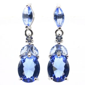 Buy 3 get 1 free 925 Solid Sterling Silver Earrings Blue Violet Tanzanite 29x8mm - Picture 1 of 3