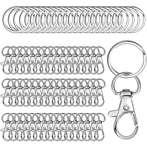 50PCS Silver Metal Lanyard Swivel Snap Hooks with Key Ring Key Chain Accessories - Picture 1 of 12