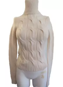 theory stretch cashmere turtleneck cable knit ivory long sleeve sweater P/TP - Picture 1 of 7