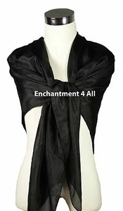 New Extra Large Square 42"x42" Luxurious 100% Pure Silk Scarf Shawl Wrap, Black - Picture 1 of 5