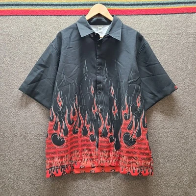 Simpson Fire Flame Print Black Button Up Shirt Mens 2X-Large Y2K Era Streetwear - Image 1 of 4