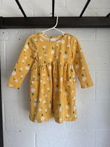 EUC Hanna Anderson Floral Dress Girls SZ 90 US 3T Yellow Long Sleeve Pockets - Picture 1 of 7