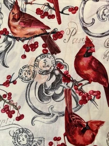 Fabric OOP Jo-Ann Winter Cardinal Bird Paris France Postage Calligraphy Sold BTY - Picture 1 of 8