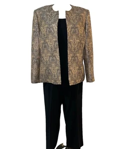 KASPER tuta pantalone donna vintage 3 pezzi taglia 16 blazer tweed pantaloni neri + top - Foto 1 di 12