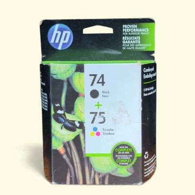 Combo de cartucho de tinta HP 74 + 75 - genuino / OEM - SELLADO NUEVO negro + tricolor Foto 1 de 2