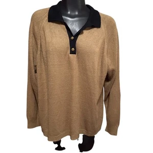 Hampshire Studio Womens Sweater L Golden Brown Black Collar USA Made Vintage - Picture 1 of 10