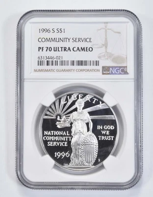 PF70 1996 S Community Service Commemorative Proof Silver Dollar NGC UCAM *8857 - Image 1 of 4