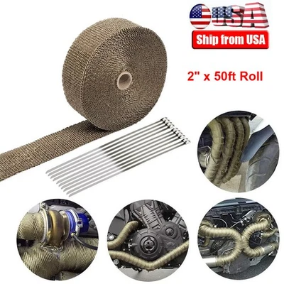 Envoltura de escape de titanio de 2" x 50' para cabezales de auto de motocicleta con lazos de cremallera  Foto 1 de 4