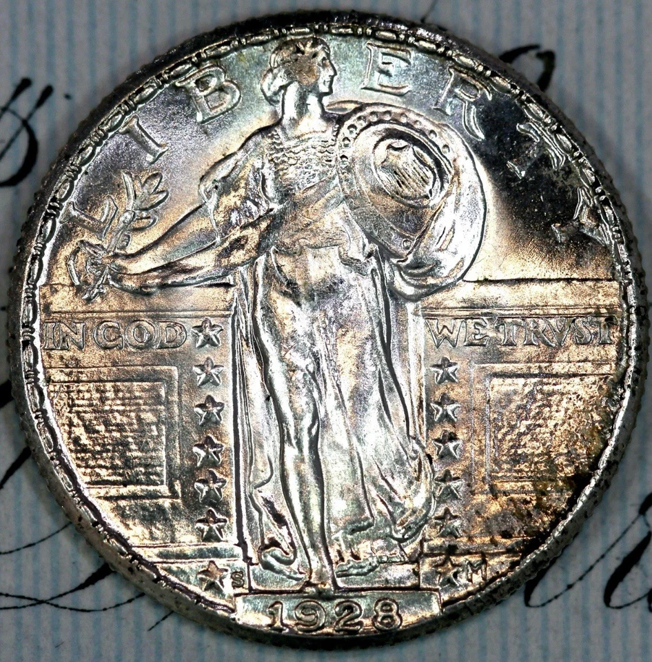 1928-S FH SUPERB+ GEM BU MS STANDING LIBERTY QUARTER DC316 FROM MATTHEWS HOARD - Image 1 of 4