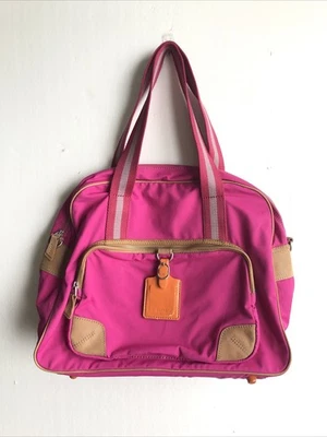Bolso de Lona Fossil Key-Per Recubierto Lona Cuero Borde Rosa Oscuro Fucsia Foto 1 de 4