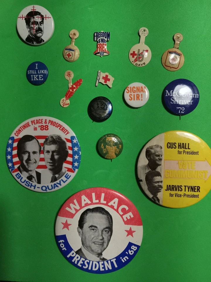 Lote De Colección De Botones Políticos Traseros (#15) - Bush, Ike, Wallace, Hall Foto 1 de 1