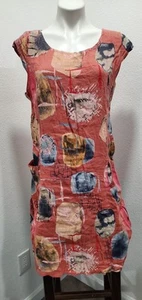 Made In Italy Short Cap Sleeves Lagenlook Linen Blend Dress W/ Pockets Sz L - Picture 1 of 7