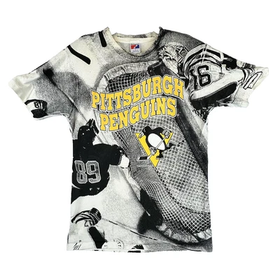 Camiseta de hockey vintage 1991 AOP Pittsburg Penguins para hombre Lg NHL hecha en EE. UU. Swingster Foto 1 de 4