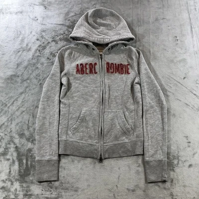 De Colección Abercrombie Sudadera con Capucha Juvenil L Gris Cremallera Sudadera con Capucha Logo Chenilla Y2K Foto 1 de 4