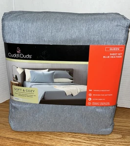 Cuddl Duds Queen Size Bettwäsche Set Blau Meliert 4-teiliges Set - Bild 1 von 6