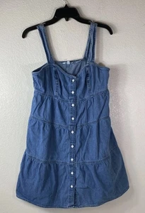 Levi's Blue Denim Dress M Tiered Button Front Sleeveless Prairie - Picture 1 of 17