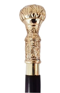 Walking Cane Brass Stick Handle Wooden Vintage Designer Antique - Picture 1 of 4