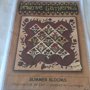 Primitive Gatherings Quilt Pattern  Summer Blooms Wool Applique 24×24 - Picture 1 of 3